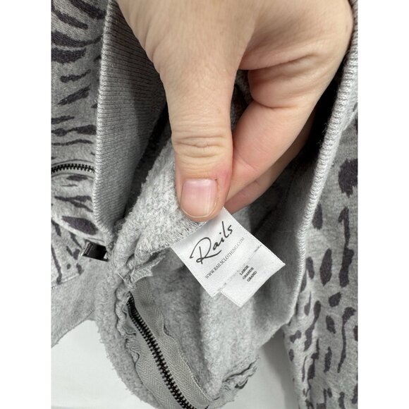 Rails Marlo Cheetah Zip Side Sweatshirt Women Large Silver Casual Bohemian - Picture 5 of 9